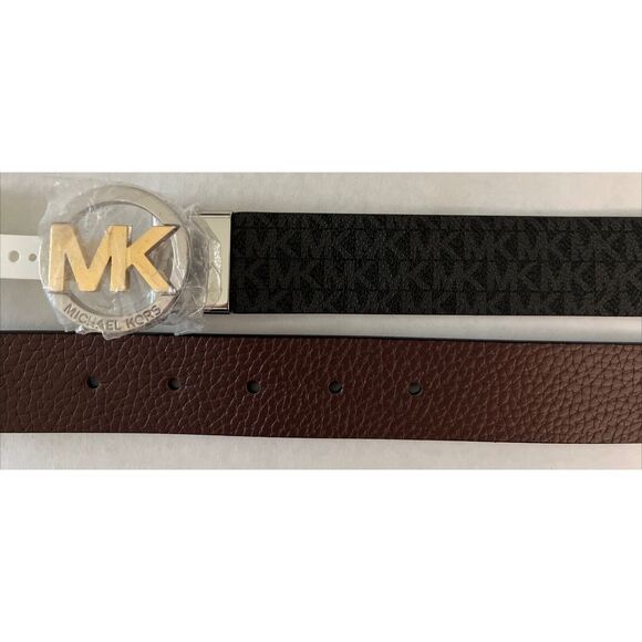 MICHAEL KORS BELT REVERSIBLE BLACK MK LOGO/BROWN 2-Tone MK LOGO BUCKLE STYLE!! - Picture 11 of 15